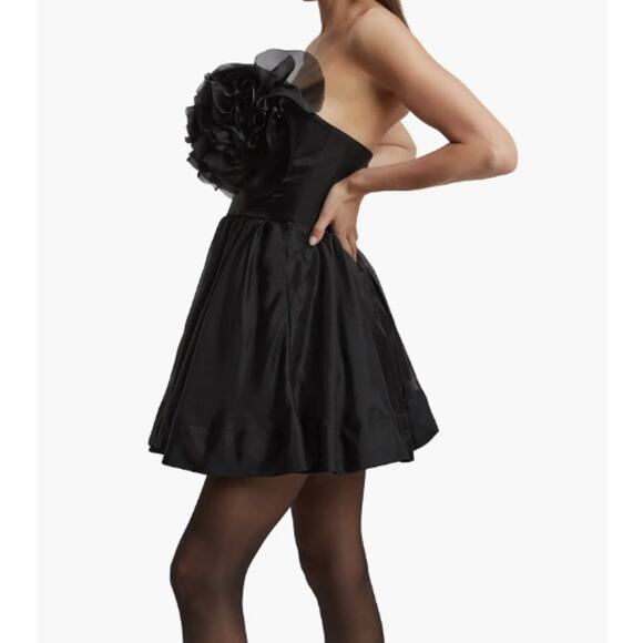 Bardot Black Fleurette Flower Appliques Strapless Mini Dress Fit & Flare Size 8 - Picture 4 of 11